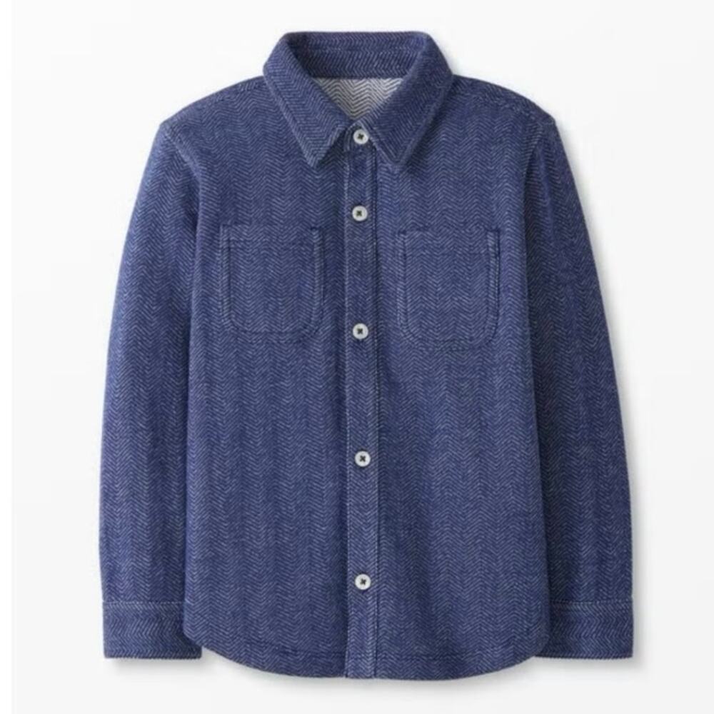 Hanna Andersson Kids Blue Herringbone Flannel Button Down Shirt Size 8
